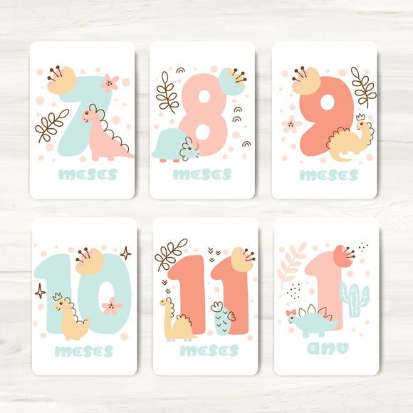 Cards Mesversário Dino Fofinha - Arquivo Digital
