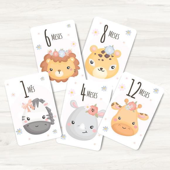 Cards Mesversário Safári Rosa - Arquivo Digital