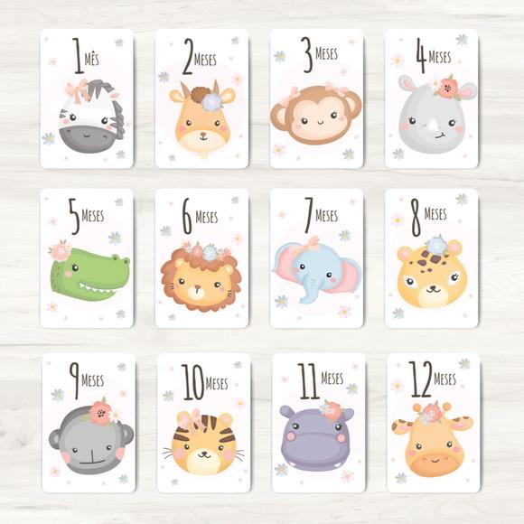 Cards Mesversário Safári Rosa - Arquivo Digital