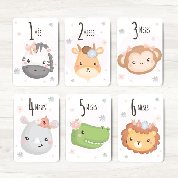 Cards Mesversário Safári Rosa - Arquivo Digital