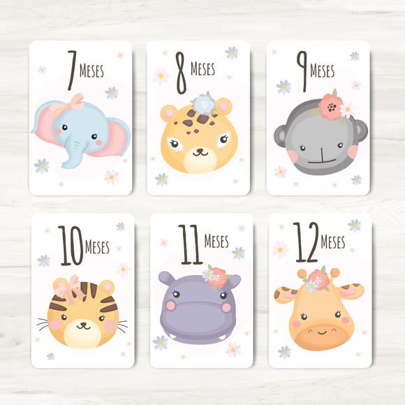 Cards Mesversário Safári Rosa - Arquivo Digital