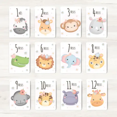 Cards Mesversário Safári Rosa - Arquivo Digital