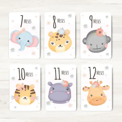 Cards Mesversário Safári Rosa - Arquivo Digital