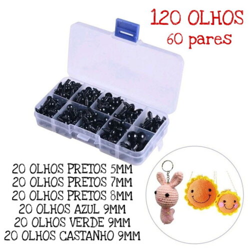 Kit Olhos amigurumi com travas 120 olhos 60 pares