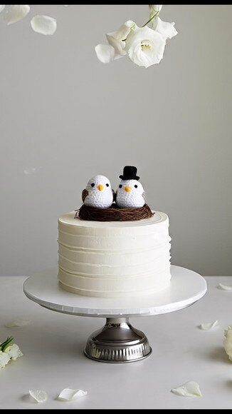 Topo de Bolo Casamento Passarinho Croche Amigurumi
