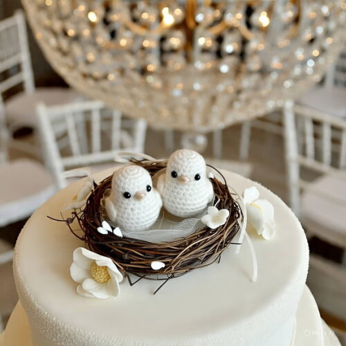 Topo de Bolo Casamento Passarinho Croche Amigurumi