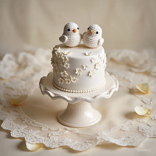 Topo de Bolo Casamento Passarinho Croche Amigurumi