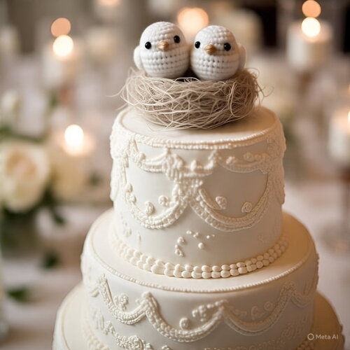 Topo de Bolo Casamento Passarinho Croche Amigurumi