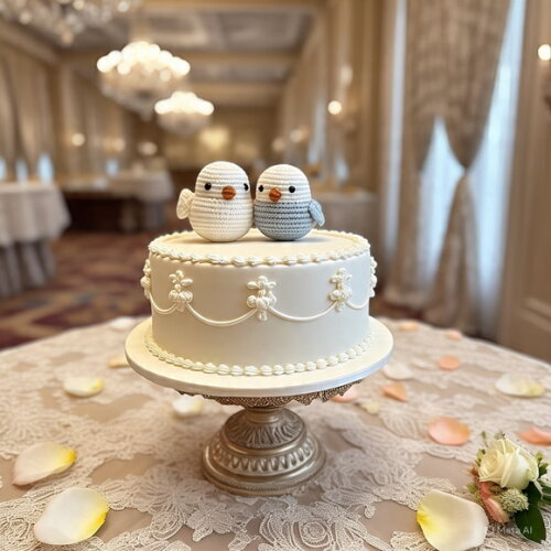 Topo de Bolo Casamento Passarinho Croche Amigurumi