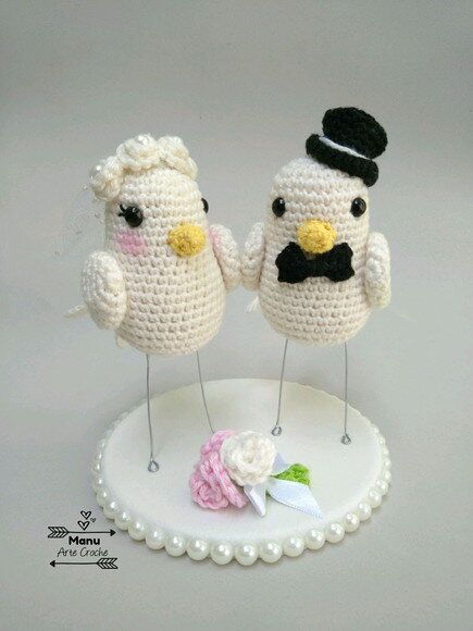 Topo de Bolo Passarinhos Amigurumi Croche