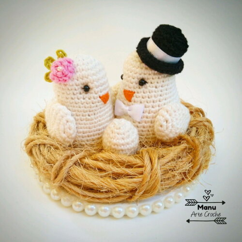 Topo de Bolo Passarinhos Amigurumi Croche