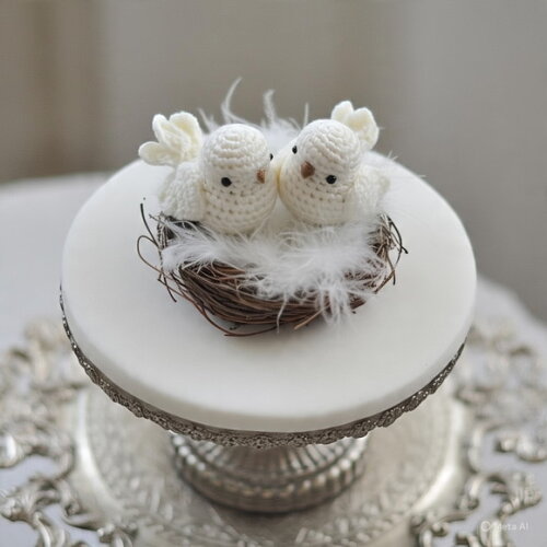 Topo de Bolo Casamento Passarinho Croche Amigurumi
