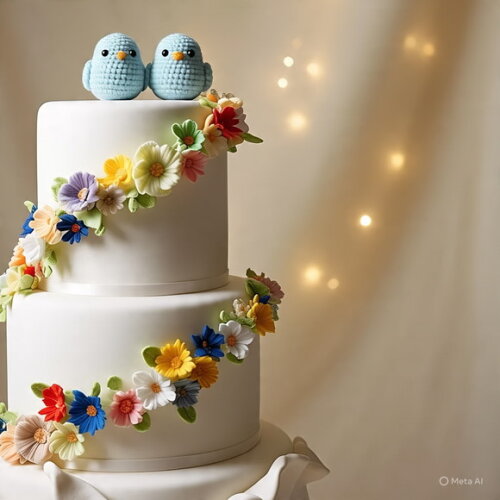 Topo de Bolo Casamento Passarinho Croche Amigurumi