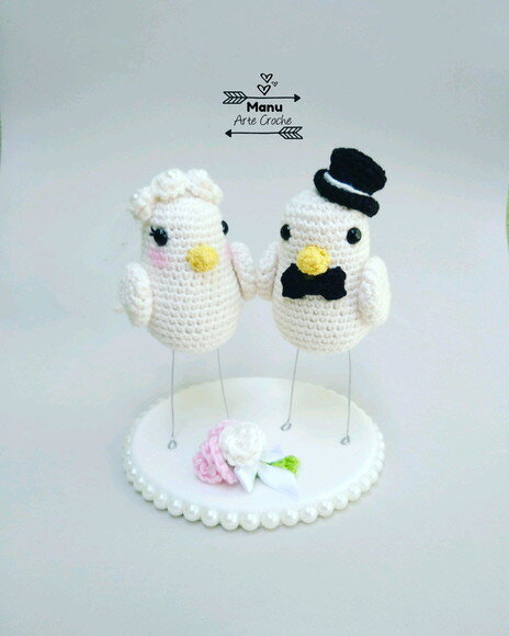 Topo de Bolo Passarinhos Amigurumi Croche