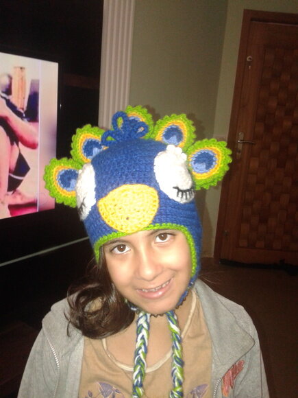 Touca/gorro croche pavão