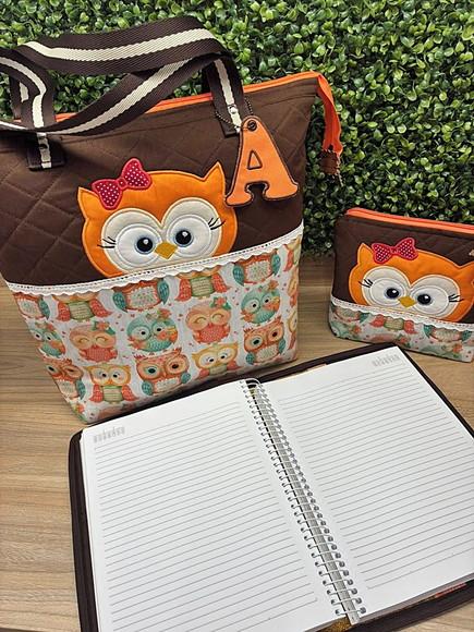 Bolsa Coruja Professora + Necessaire e Capa de Caderno
