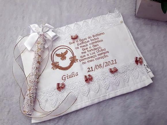 Toalha de Batizado e Vela Decorada