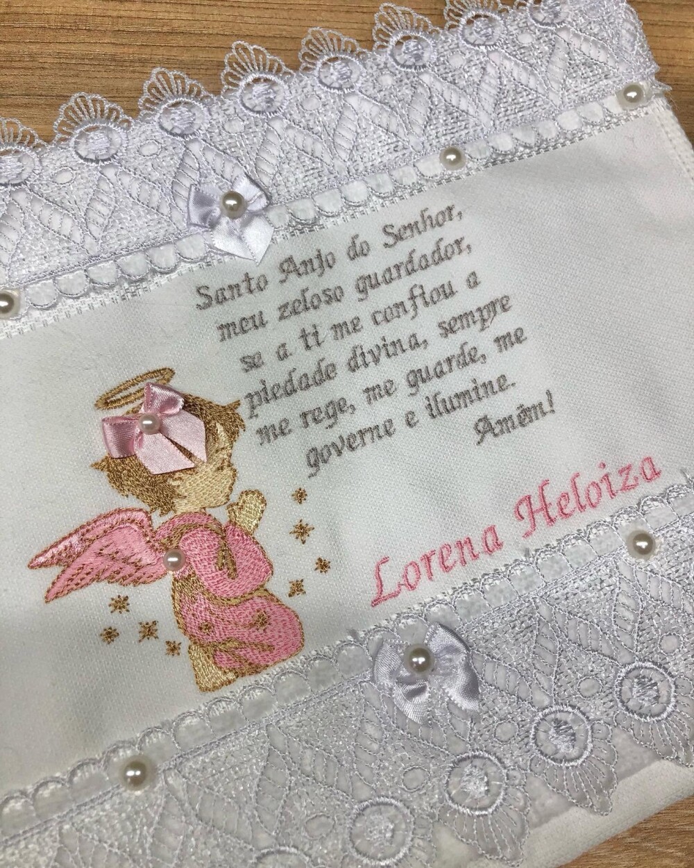 Toalha de lavabo Bordada Anjo Batismo