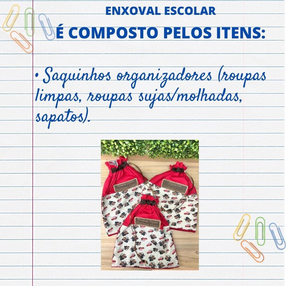 Kit Saquinhos Escolar Personalizado Infantil