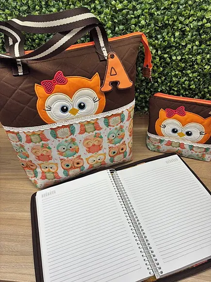 Bolsa Coruja Professora + Necessaire e Capa de Caderno