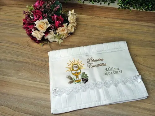 Toalha Lembrança da Primeira Eucaristia Personalizada