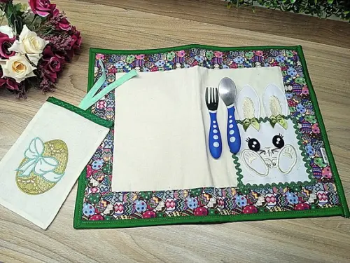 Jogo Americano Páscoa + Saquinho para Bombons Pronta Entrega