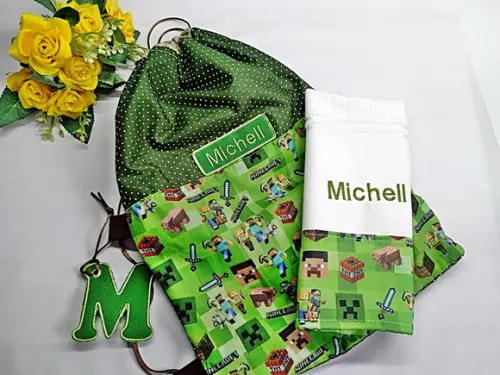 Mochila Saco Infantil Personalizada + Toalha Volta as Aulas