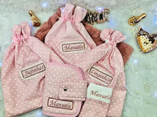 Kit Escolar Menina Personalizado Creche 5 Peças