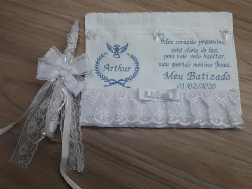 Toalha de Batismo e Vela Decorada