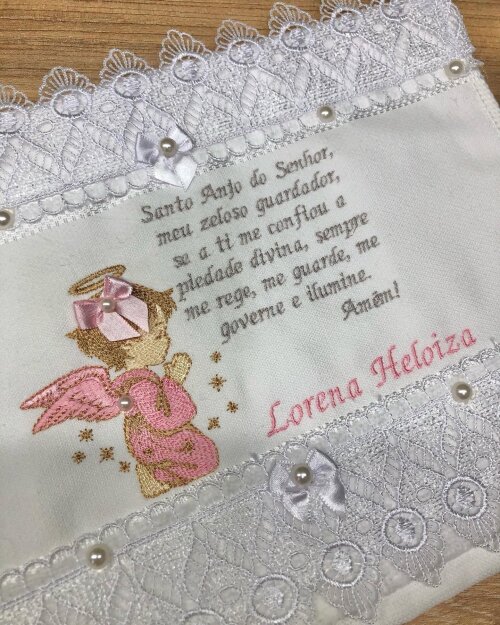Toalha de lavabo Bordada Anjo Batismo