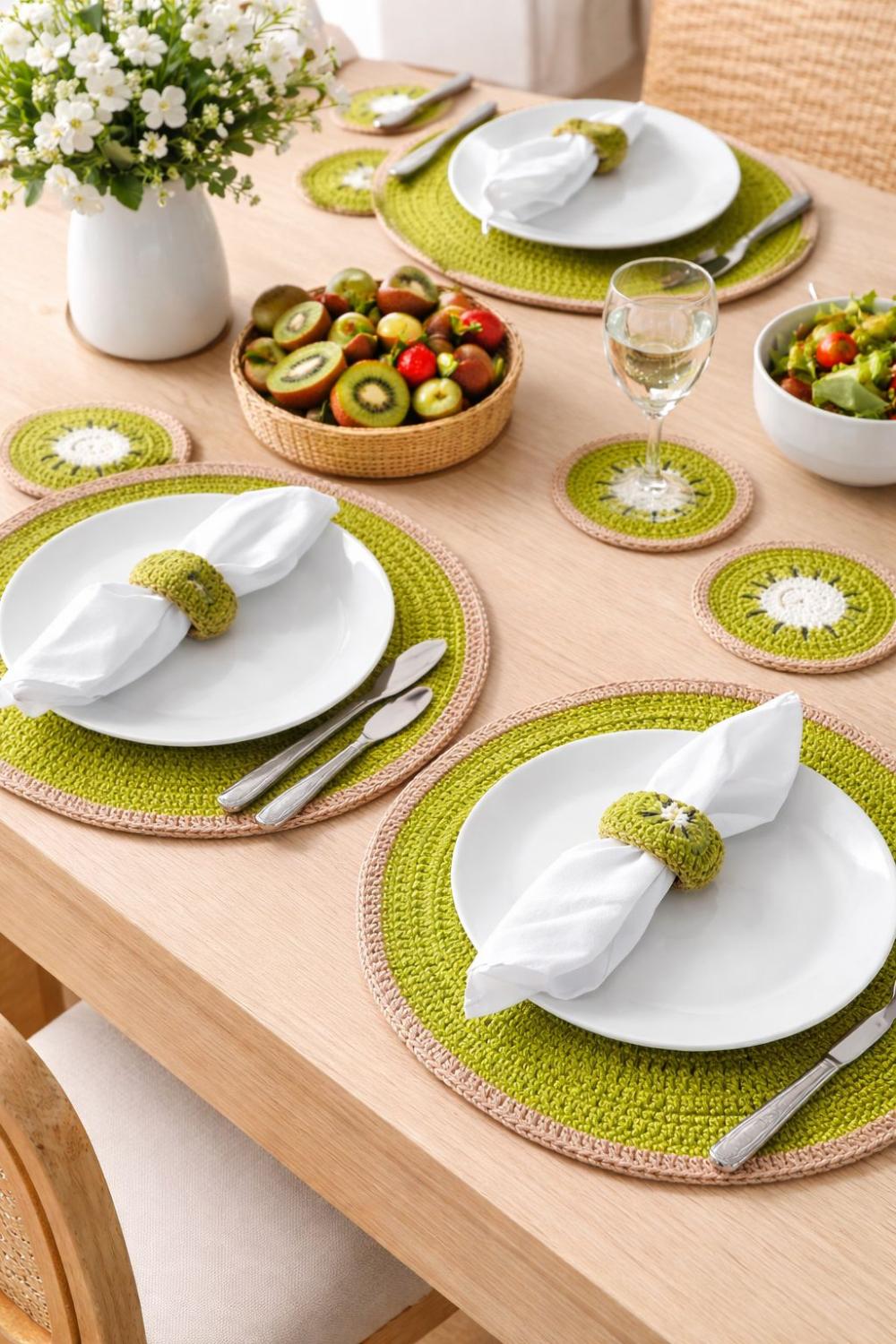 Conjunto Mesa Posta Crochê Kiwi