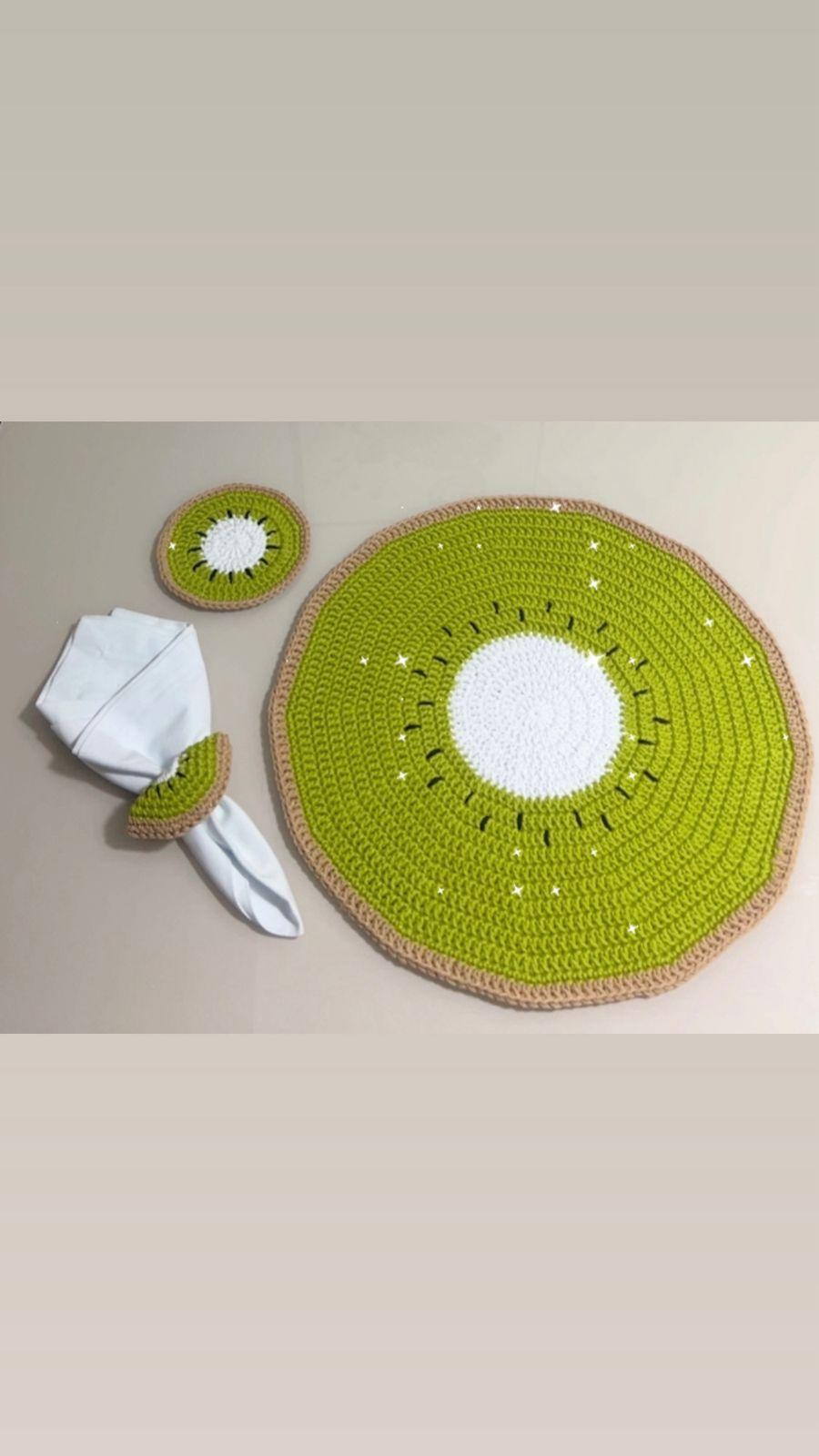 Conjunto Mesa Posta Crochê Kiwi