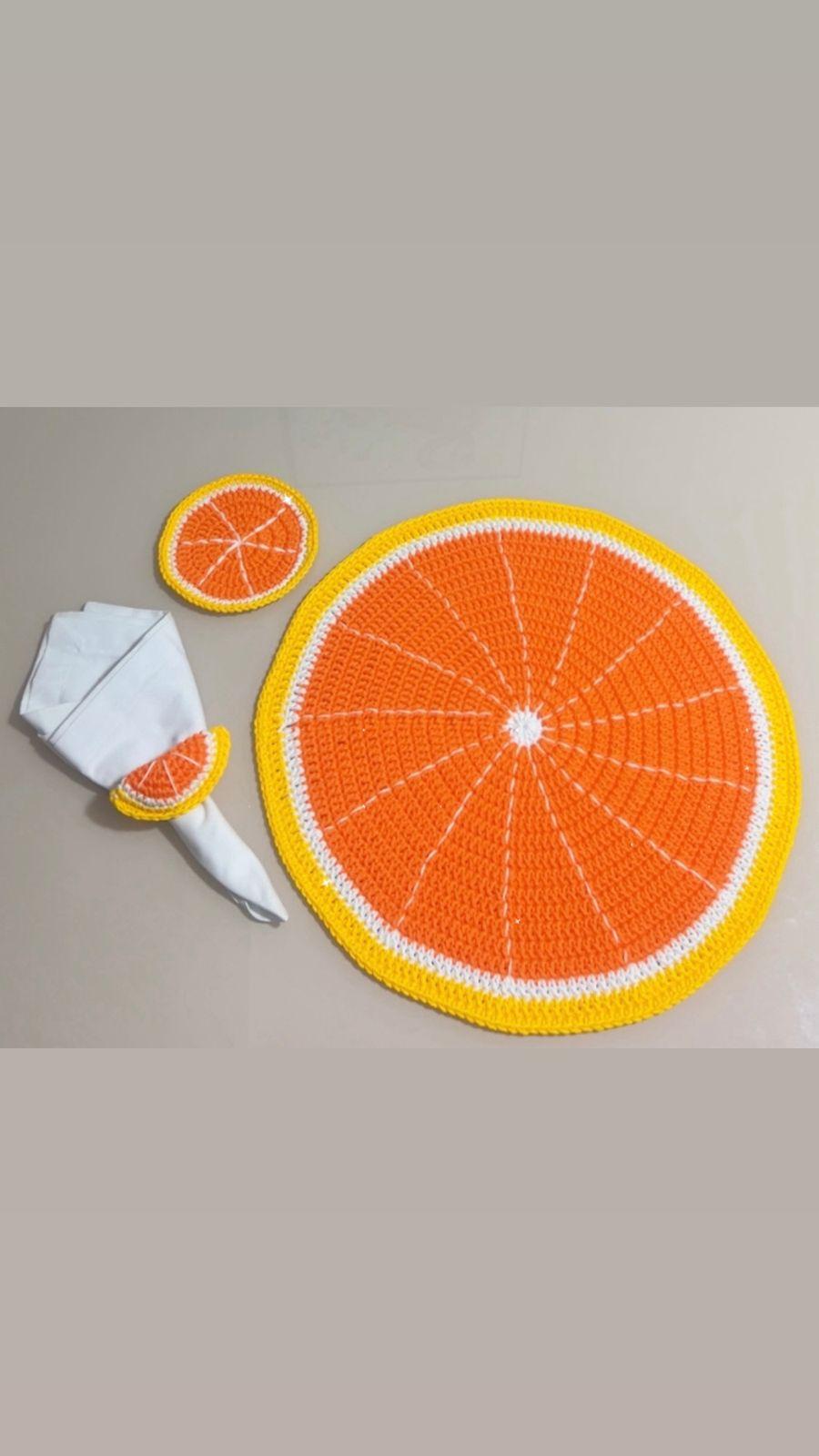 Conjunto Mesa Posta Crochê Laranja