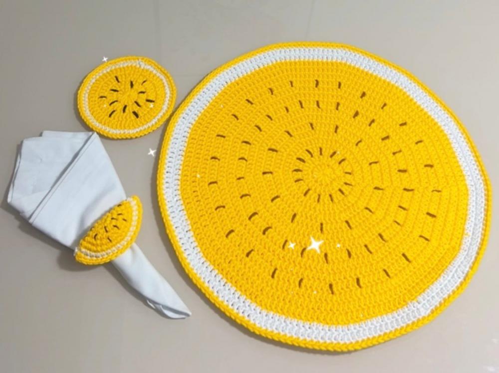 Conjunto Mesa Posta Crochê Maracujá