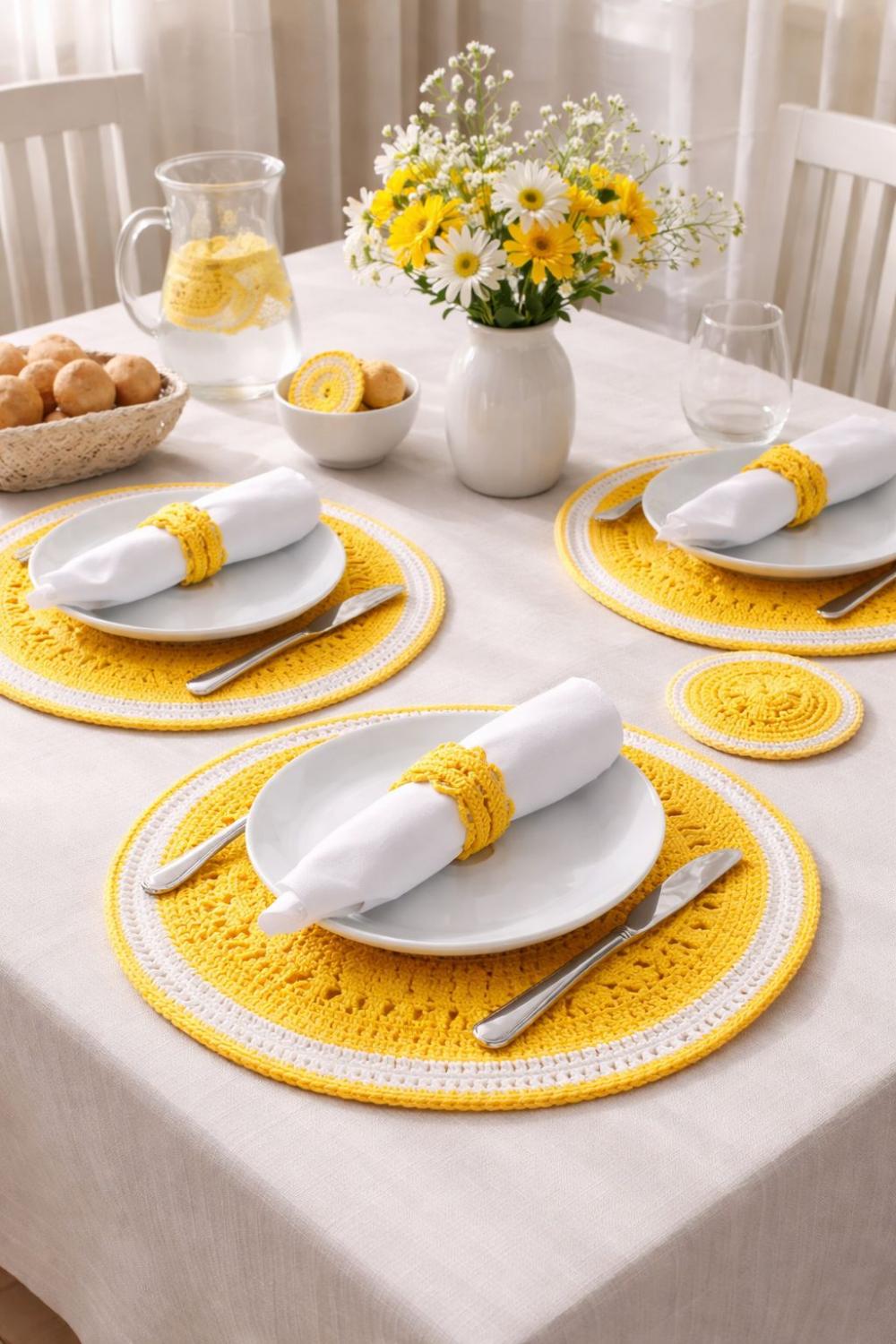 Conjunto Mesa Posta Crochê Maracujá