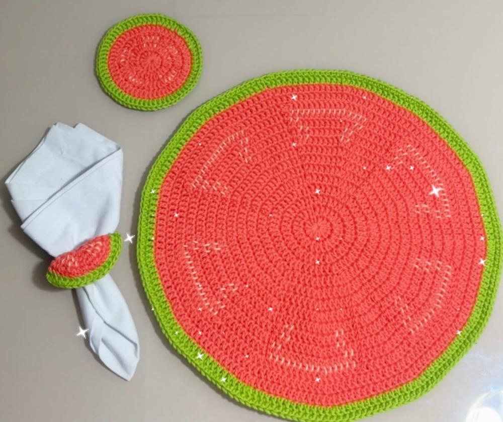 Conjunto Mesa Posta Crochê Goiaba