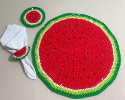 Conjunto Mesa Posta Crochê Melancia