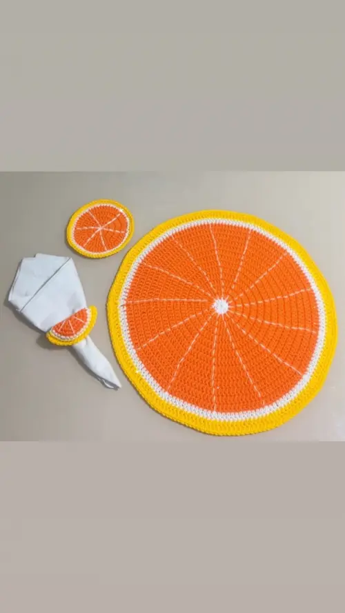 Conjunto Mesa Posta Crochê Laranja