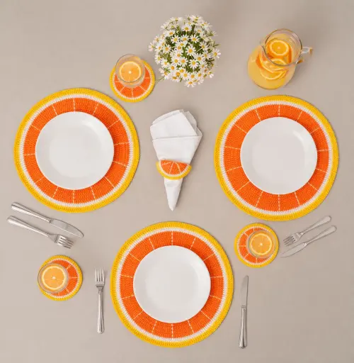 Conjunto Mesa Posta Crochê Laranja