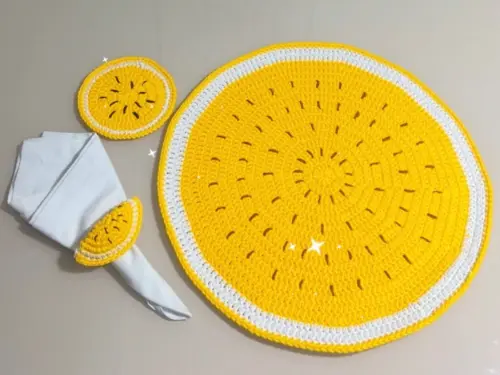 Conjunto Mesa Posta Crochê Maracujá
