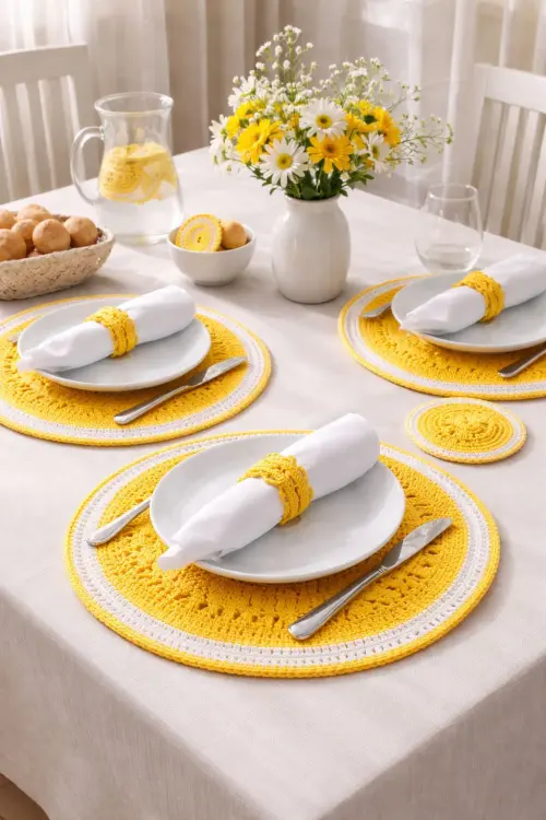 Conjunto Mesa Posta Crochê Maracujá