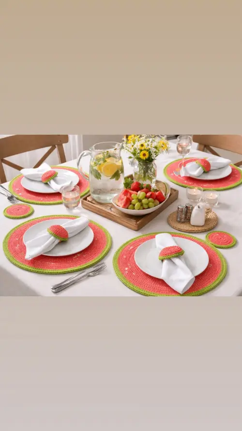 Conjunto Mesa Posta Crochê Goiaba