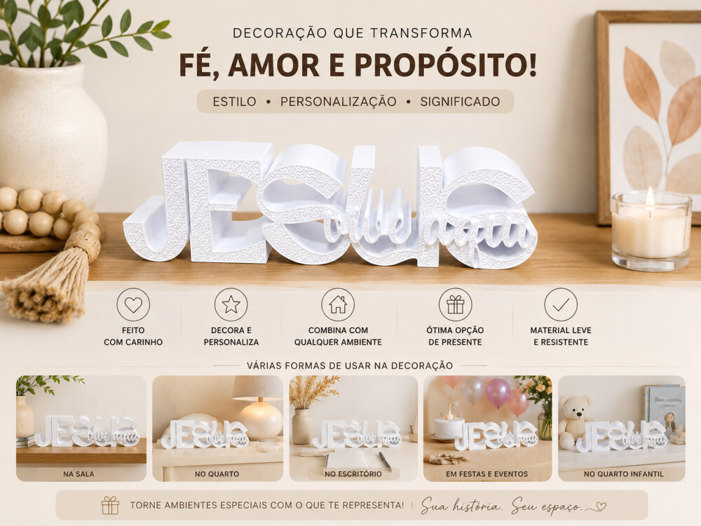 Letreiro decorativo Jesus vive aqui