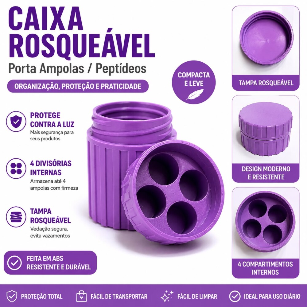 Caixa porta ampolas e peptídeos p/ 4 ampolas 3ml
