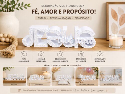 Letreiro decorativo Jesus vive aqui
