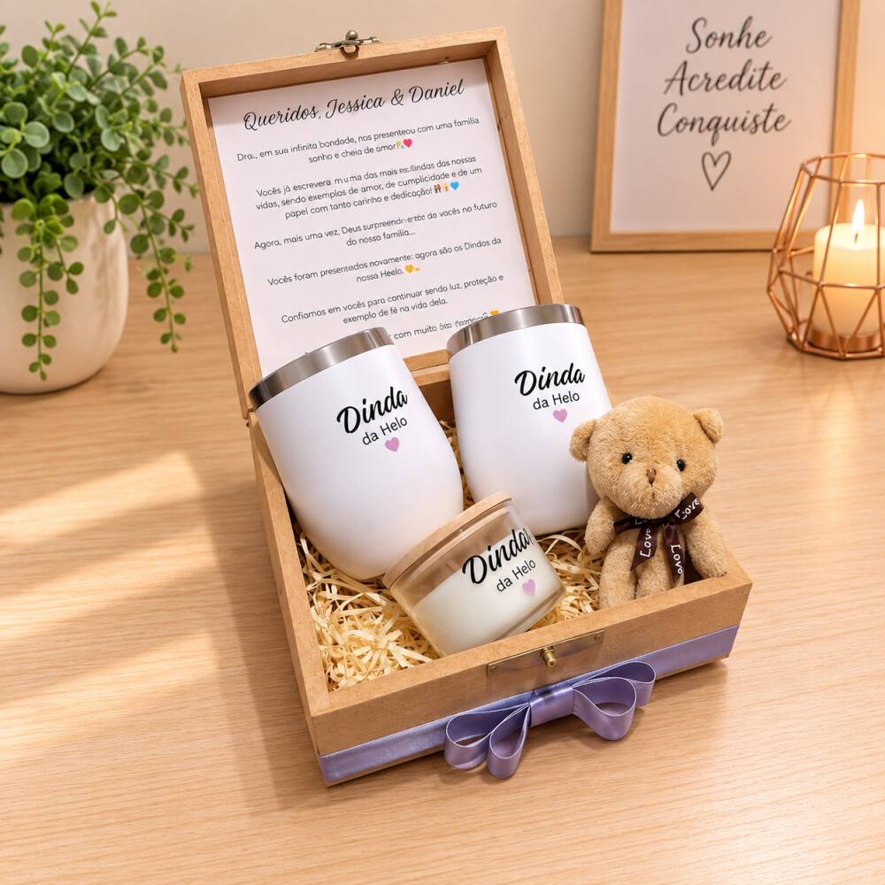 Caixa Padrinhos de Batizado Personalizada MDF | Dindo e Dinda com