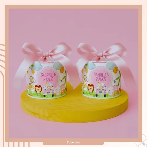 Lembrancinha Personalizada Mini Tubo Lata 7x6 Safari Rosa