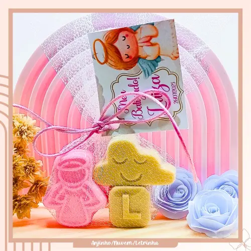 Lembrancinha Batizado Sabonete Anjinho, Letrinha E Nuvem