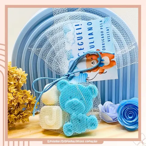 Lembrancinha Sabonete Ursinho, Letrinha Mais Mini Coração