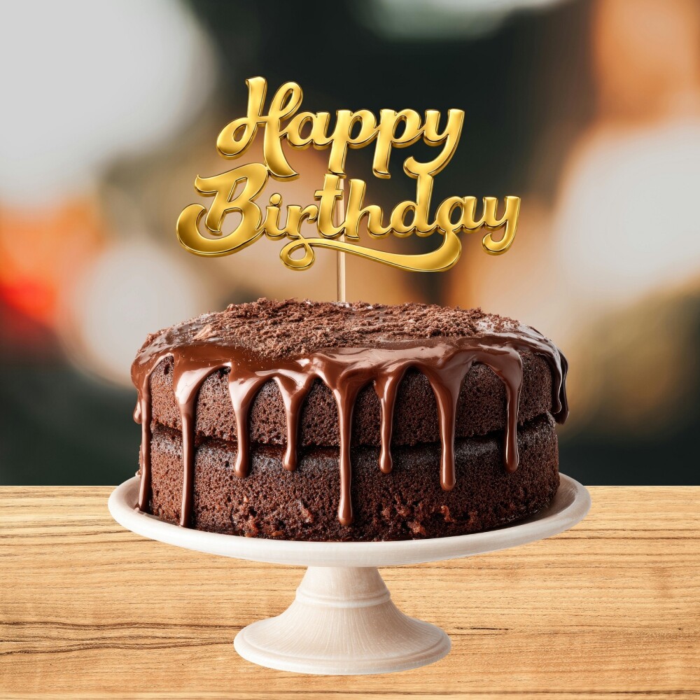 Topo/Topper aplique para bolo Happy Birthday Dourado